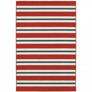 5' X 8' Red and Ivory Geometric Stain Resistant Indoor Outdoor Area Rug