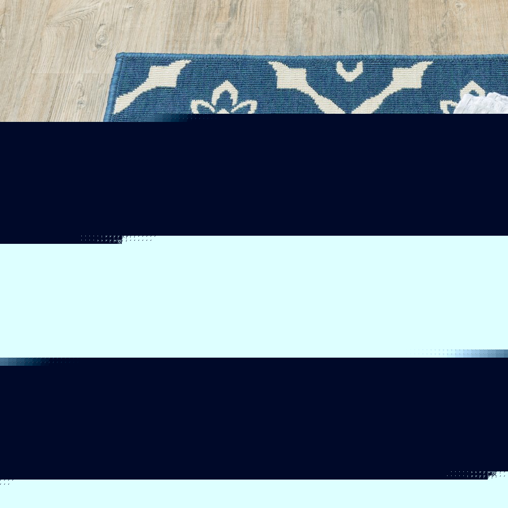 9' X 13' Blue and Ivory Floral Stain Resistant Indoor Outdoor Area Rug