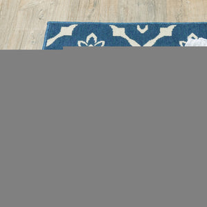 9' X 13' Blue and Ivory Floral Stain Resistant Indoor Outdoor Area Rug