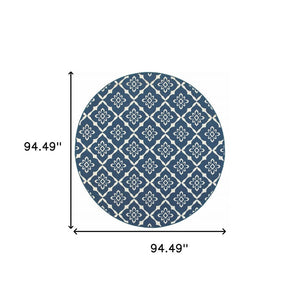 8' X 8' Blue and Ivory Round Floral Stain Resistant Indoor Outdoor Area Rug