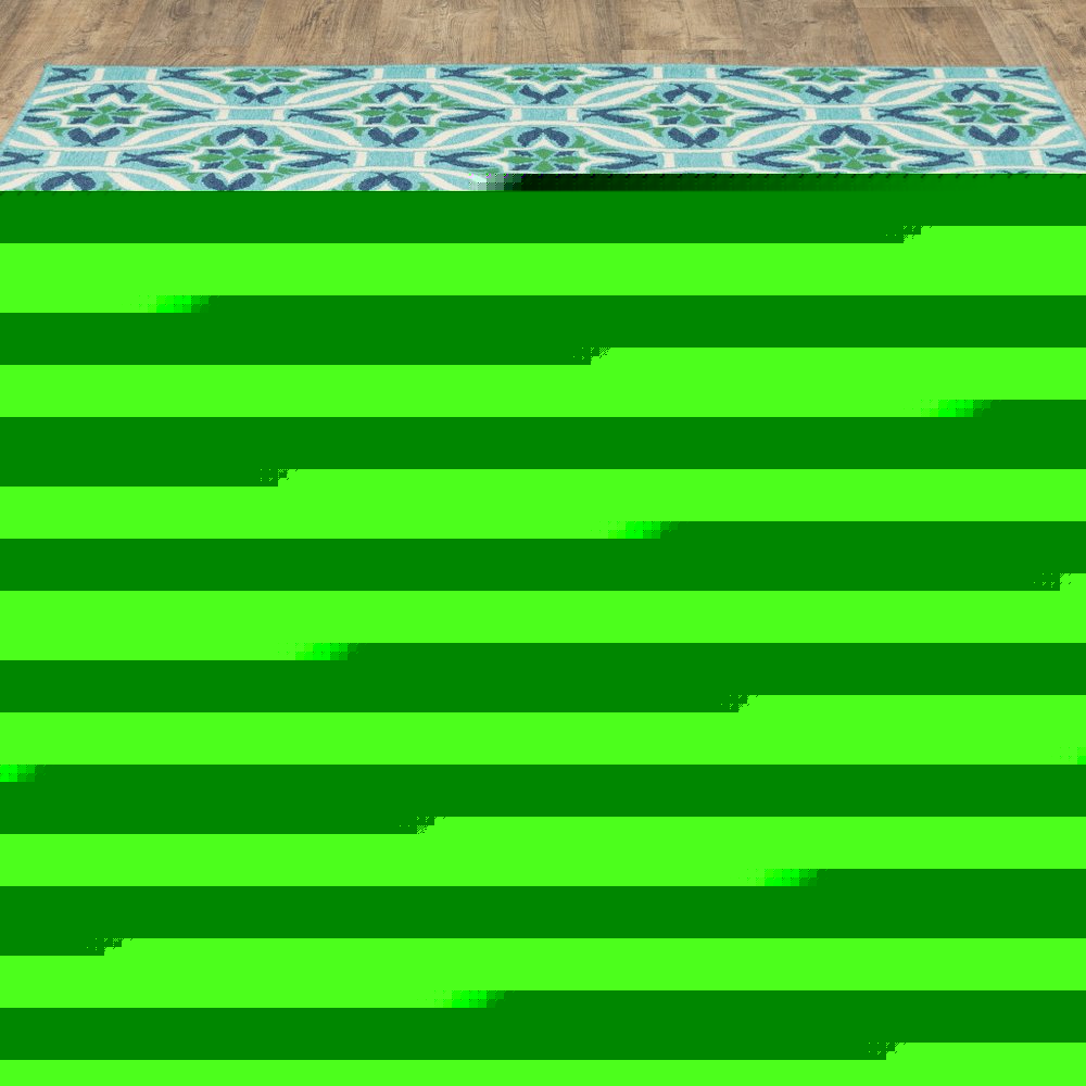 7' X 10' Blue and Green Geometric Stain Resistant Indoor Outdoor Area Rug