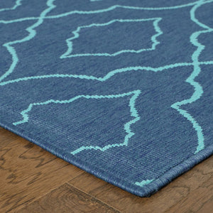 2' X 8' Blue Geometric Stain Resistant Indoor Outdoor Area Rug