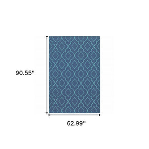 5' X 8' Blue Geometric Stain Resistant Indoor Outdoor Area Rug