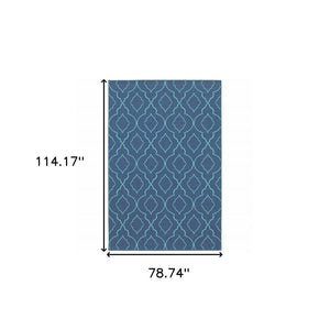 7' X 10' Blue Geometric Stain Resistant Indoor Outdoor Area Rug