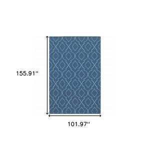 9' X 13' Blue Geometric Stain Resistant Indoor Outdoor Area Rug