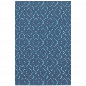 9' X 13' Blue Geometric Stain Resistant Indoor Outdoor Area Rug
