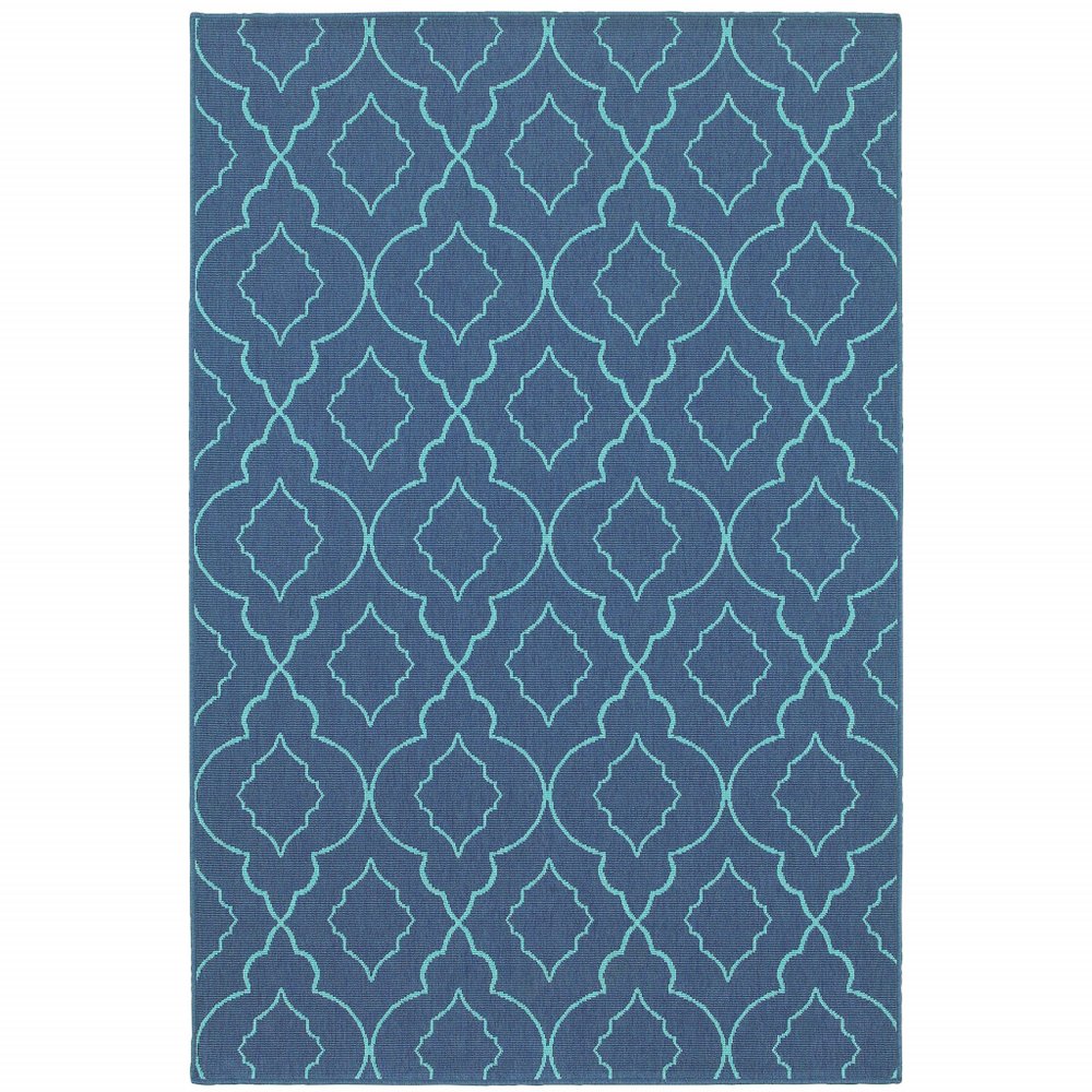 9' X 13' Blue Geometric Stain Resistant Indoor Outdoor Area Rug
