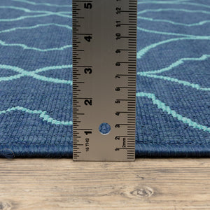 8' X 8' Blue Round Geometric Stain Resistant Indoor Outdoor Area Rug