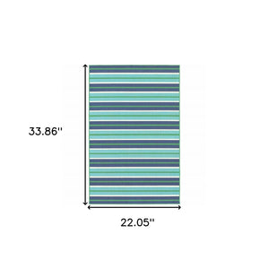 2' X 3' Blue and Green Geometric Stain Resistant Indoor Outdoor Area Rug