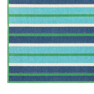 2' X 8' Blue and Green Geometric Stain Resistant Indoor Outdoor Area Rug