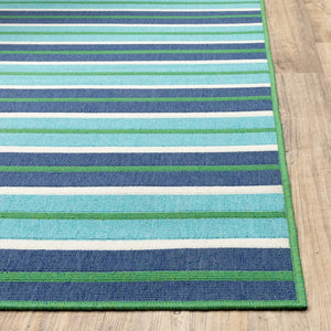 2' X 8' Blue and Green Geometric Stain Resistant Indoor Outdoor Area Rug
