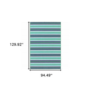 8' X 11' Blue and Green Geometric Stain Resistant Indoor Outdoor Area Rug