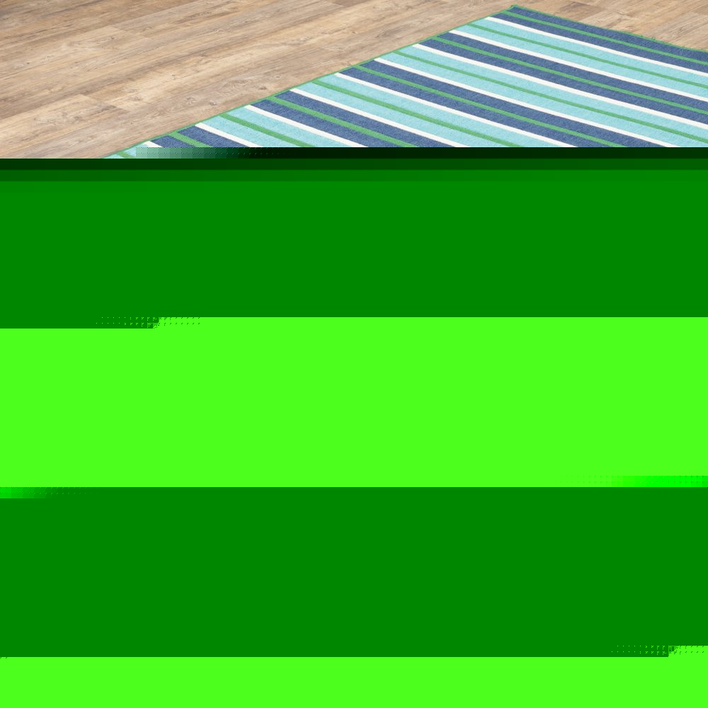 8' X 11' Blue and Green Geometric Stain Resistant Indoor Outdoor Area Rug