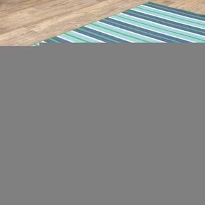 8' X 11' Blue and Green Geometric Stain Resistant Indoor Outdoor Area Rug