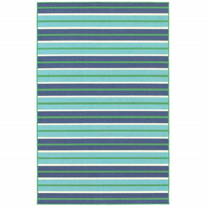 9' X 13' Blue and Green Geometric Stain Resistant Indoor Outdoor Area Rug