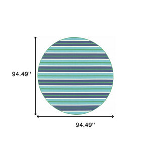 8' X 8' Blue and Green Round Geometric Stain Resistant Indoor Outdoor Area Rug