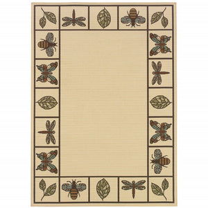 2' X 4' Brown and Ivory Abstract Stain Resistant Indoor Outdoor Area Rug