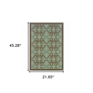 2' X 4' Blue Oriental Stain Resistant Indoor Outdoor Area Rug