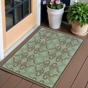 2' X 4' Blue Oriental Stain Resistant Indoor Outdoor Area Rug
