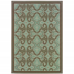 7' X 10' Blue Oriental Stain Resistant Indoor Outdoor Area Rug