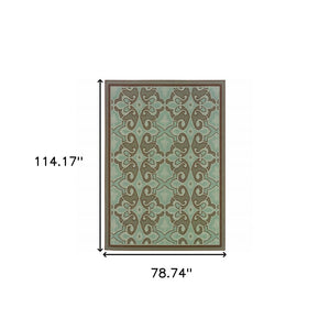 7' X 10' Blue Oriental Stain Resistant Indoor Outdoor Area Rug
