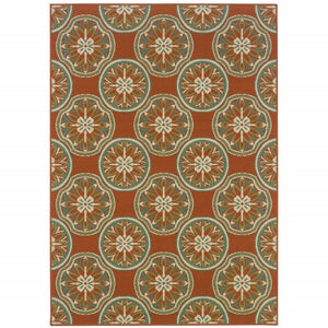 2' X 4' Brown and Ivory Floral Stain Resistant Indoor Outdoor Area Rug