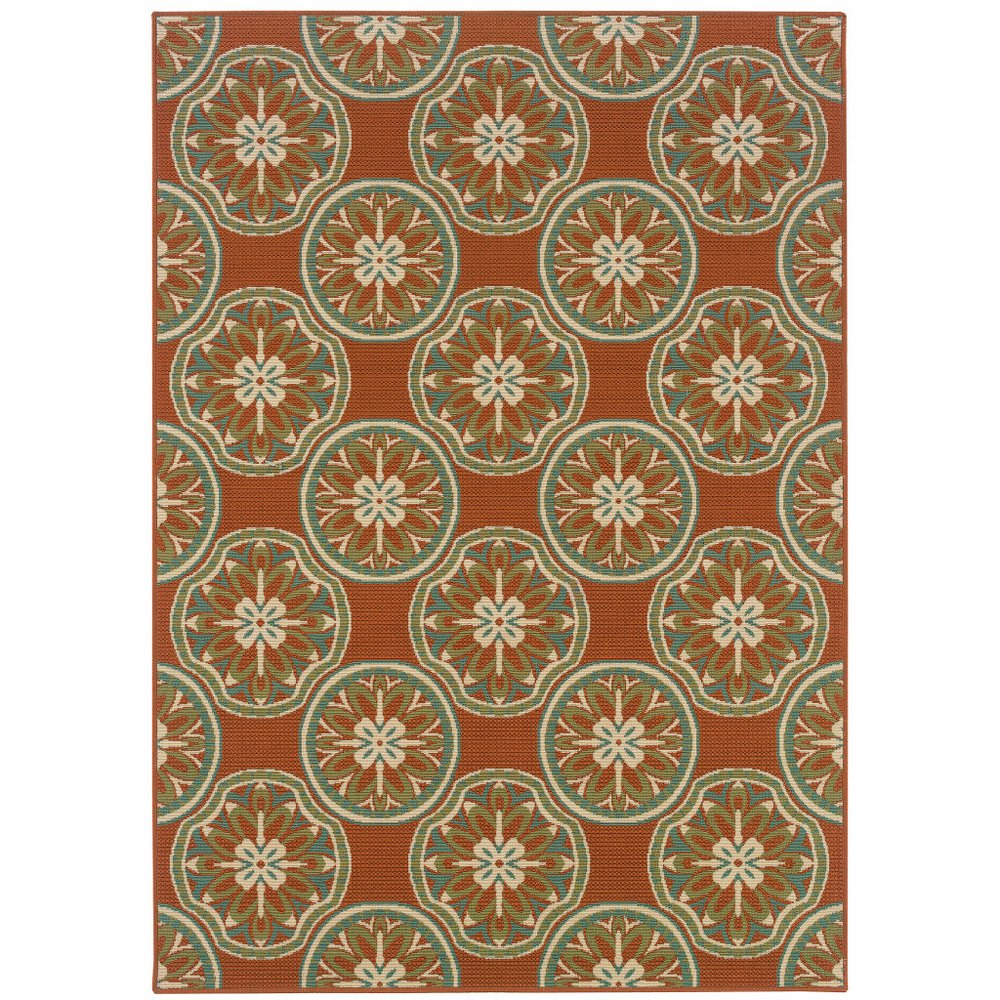 2' X 4' Brown and Ivory Floral Stain Resistant Indoor Outdoor Area Rug