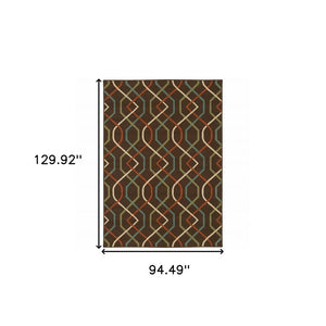 8' X 11' Brown and Ivory Geometric Stain Resistant Indoor Outdoor Area Rug