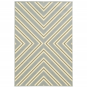 9' X 13' Gray and Ivory Geometric Stain Resistant Indoor Outdoor Area Rug