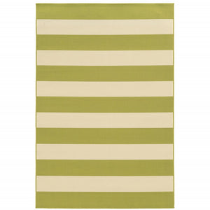 9' X 13' Green and Ivory Geometric Stain Resistant Indoor Outdoor Area Rug