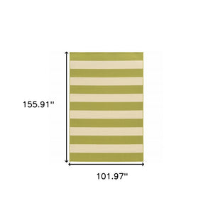 9' X 13' Green and Ivory Geometric Stain Resistant Indoor Outdoor Area Rug