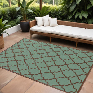9' X 13' Blue Geometric Stain Resistant Indoor Outdoor Area Rug