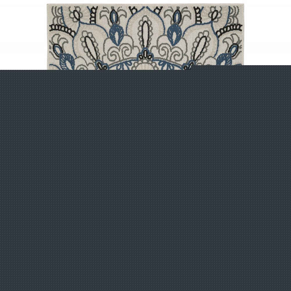 8' X 10' Blue and Beige Geometric Stain Resistant Indoor Outdoor Area Rug