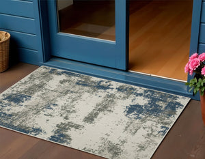3' X 5' Blue and Beige Abstract Stain Resistant Indoor Outdoor Area Rug
