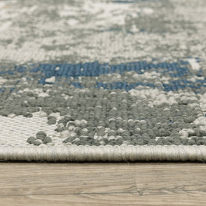 3' X 5' Blue and Beige Abstract Stain Resistant Indoor Outdoor Area Rug
