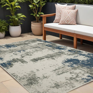 8' X 10' Blue and Beige Abstract Stain Resistant Indoor Outdoor Area Rug