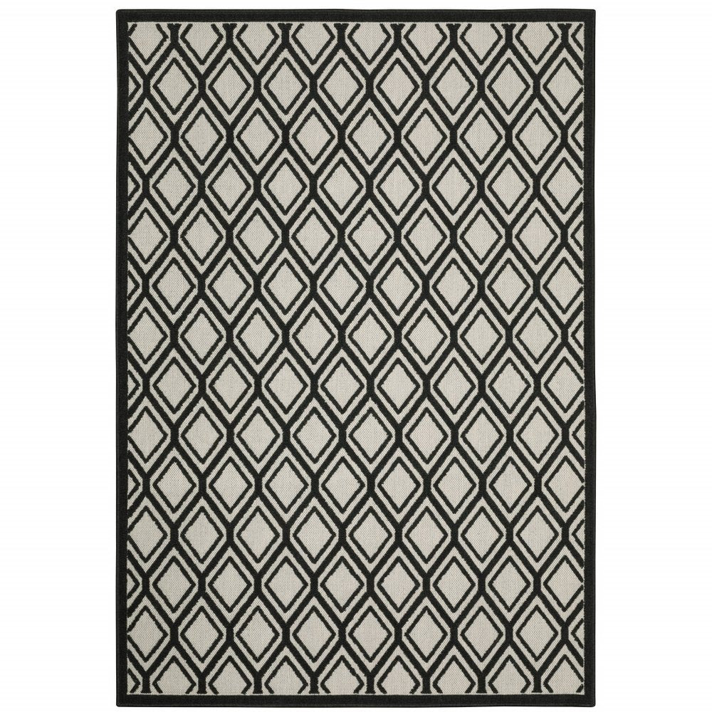 3' X 5' Beige and Black Geometric Stain Resistant Indoor Outdoor Area Rug