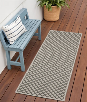 2' X 7' Beige Geometric Stain Resistant Indoor Outdoor Area Rug