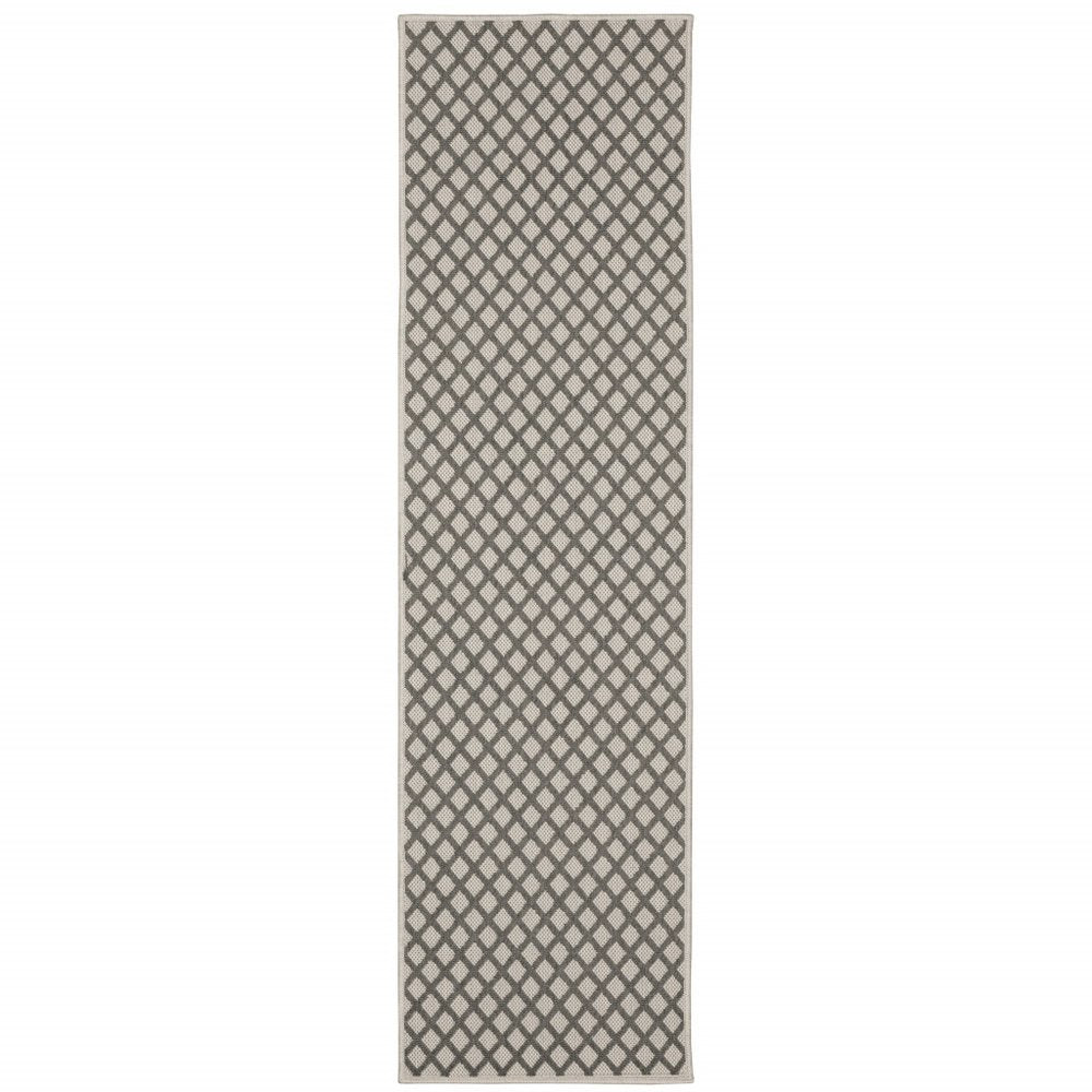 2' X 7' Beige Geometric Stain Resistant Indoor Outdoor Area Rug