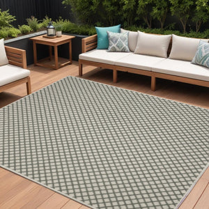 7' X 9' Beige Geometric Stain Resistant Indoor Outdoor Area Rug