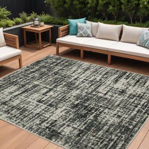 8' X 10' Beige and Black Abstract Stain Resistant Indoor Outdoor Area Rug
