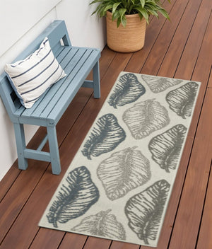 2' X 7' Beige Floral Stain Resistant Indoor Outdoor Area Rug