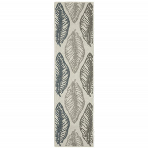 2' X 7' Beige Floral Stain Resistant Indoor Outdoor Area Rug