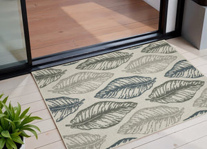 3' X 5' Beige Floral Stain Resistant Indoor Outdoor Area Rug