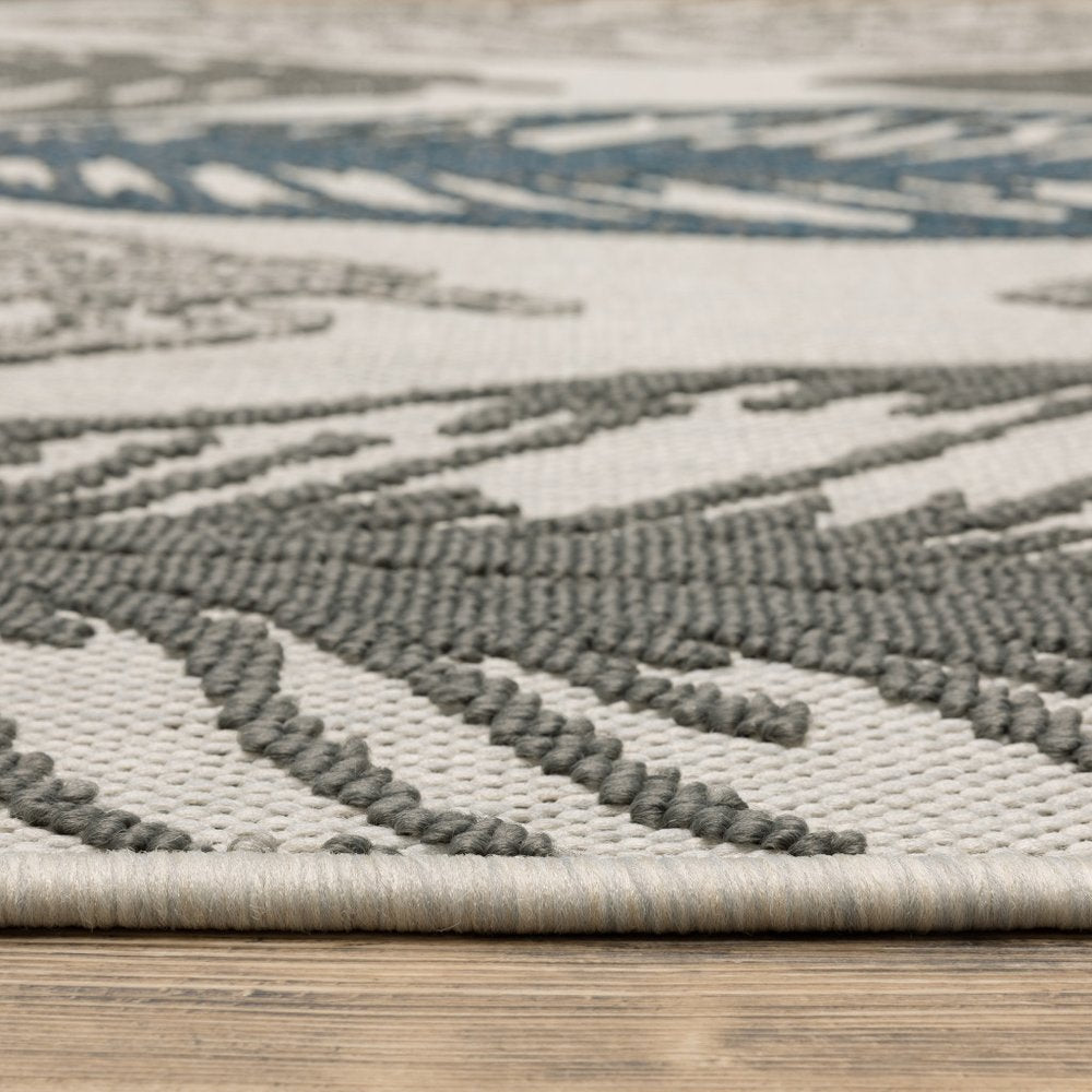 5' X 7' Beige Floral Stain Resistant Indoor Outdoor Area Rug