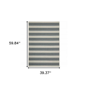 3' X 5' Blue and Beige Geometric Stain Resistant Indoor Outdoor Area Rug
