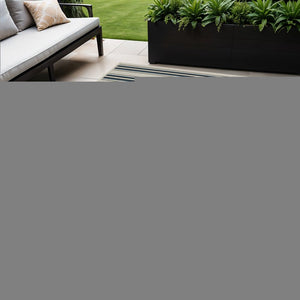 5' X 7' Blue and Beige Geometric Stain Resistant Indoor Outdoor Area Rug