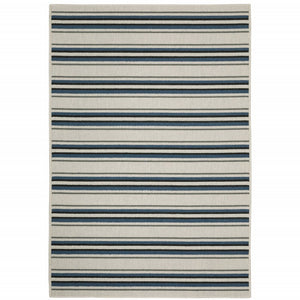 5' X 7' Blue and Beige Geometric Stain Resistant Indoor Outdoor Area Rug
