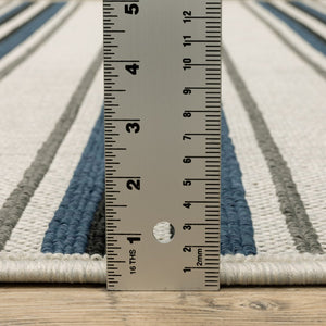 5' X 7' Blue and Beige Geometric Stain Resistant Indoor Outdoor Area Rug