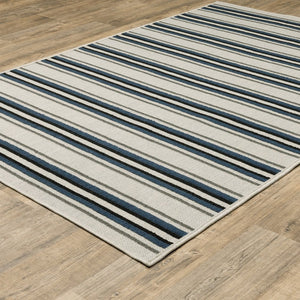 7' X 9' Blue and Beige Geometric Stain Resistant Indoor Outdoor Area Rug
